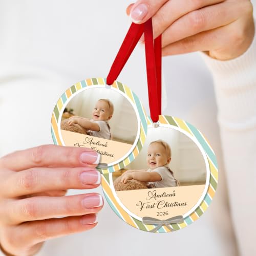 Baby First Christmas, Personalized Kids Christmas Ornaments, Custom Photo and Name for Baby-Kids 2025 Christmas Tree Ornament, Velvet Pouch Included, Velvet Pouch Included, ACM, Made in the USA - color: Baby