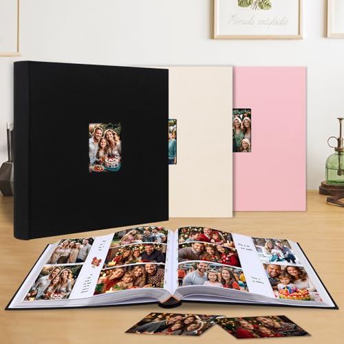 600 Pocket 4x6 Photo Album with Writing Space, Linen Cover, Black - color: 600 Pockets Black