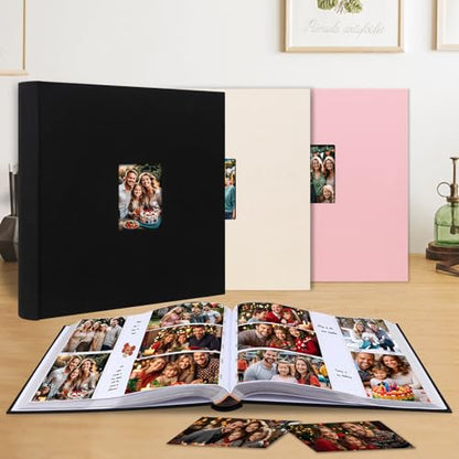 600 Pocket 4x6 Photo Album with Writing Space, Linen Cover, Black - color: 600 Pockets Black