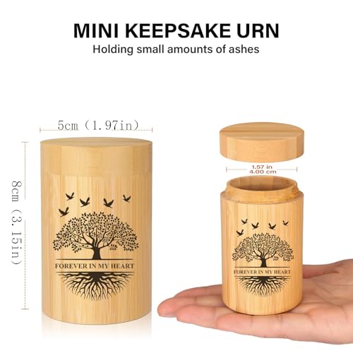 RIPFEVURN Small Urns for Human Ashes Keepsake 3 Inch Tree of Life Mini Cremation Urns for Ashes Adult Female Male Bamboo Scattering Tubes Urns for Ashes Holder for Women Men