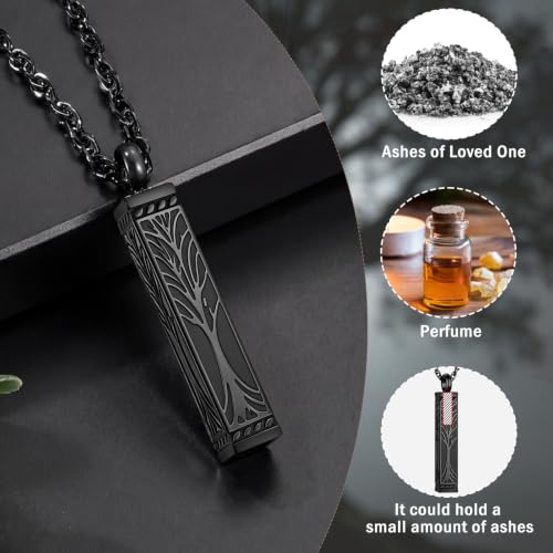 abooxiu Urn Necklace for Ashes Memorial Cremation Jewelry for Ashes Stainless Steel Ashes Jewelry Cube Ashes Necklace Bar Urn Pendant for Women Men - style: Engraved-Tree of Life-Black