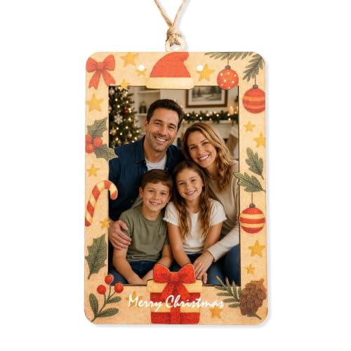 Christmas Decoration for Home - Christmas Picture Frame Ornament 2026 – Family Ornaments Wooden Photo Holder Decoration | Family Keepsake Gift - Personalized Tree Ornament - color: Christmas Picture