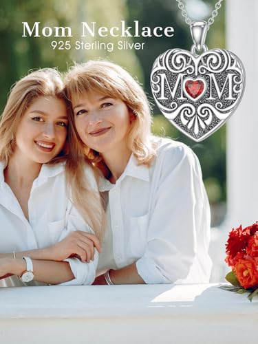 Midari Personalized Heart Locket Necklace That Hold 2 Pictures 925 Sterling Silver Oxidized Photo Necklace Memory Custom Photo Lockets Necklaces Jewelry Gifts for Family Women Lover Mom Dad - color: MOM, style: Locket+Photo+Text
