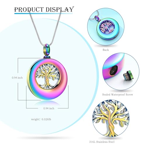 Hearbeingt Tree of Life Urn Necklaces for Ashes Circle Cremation Jewelry - color: A-Colorful