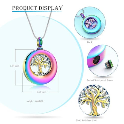 Hearbeingt Tree of Life Urn Necklaces for Ashes Circle Cremation Jewelry - color: A-Colorful