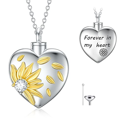 Cremation Jewelry for Ashes 925 Sterling Silver Sunflower/Rose/Cross/Paw Print/Crystal/Swan/Hamsa Hand/Koala/Clover/Bar Urn Necklace for Human Pet Ashes Keepsake Memorial Jewelry Gifts for Women Girls - color: 01-Sunflower Urn
