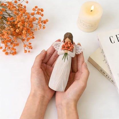 Guardian Angel Figurines Holding Red-Orange Flowers | Sculpted Hand-Painted Resin Angels Statue Gifts of Hope & Emotional Renewal, Home Decor Ornament, Mother's Day - style: Red-Orange Flowers