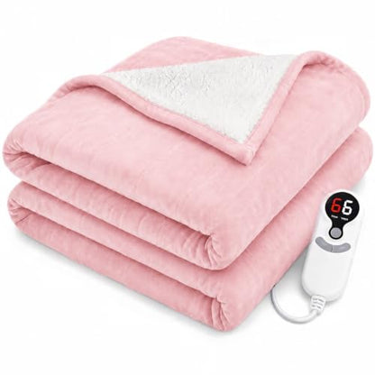 Electric Heated Blanket,Flannel and Sherpa,Full 72x84in,Light Pink,Gift - color: C-light Pink, size: 72x84inches-Full