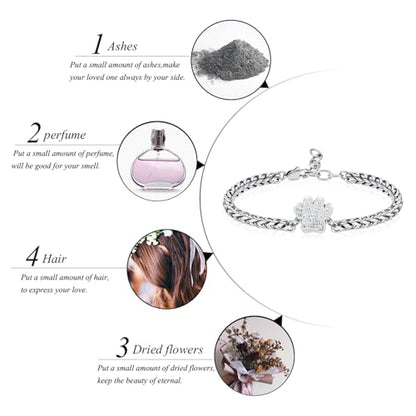 zeqingjw Urn Bracelet for Pets Ashes Pet Cremation Jewelry Stainless Steel Paw Print Pet Memorial Bracelet Pet/Dog's/Cat's Ashes Keepsake for Women Men - color: Silver
