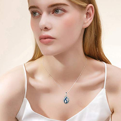 Lotus Locket Necklace Sterling Silver Lotus Flower Locket Necklace That Holds Pictures Yoga Locket Pendant Mother's Day Gifts for Women Wife Mom - style: World Map