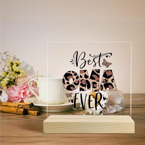 Oma Gifts, Mother's Day Grandma Gift Acrylic Plaque, Grandmother Birthday Gifts from Grandkids Granddaughter Grandson, Best Oma Ever Leopard Acrylic Sign Desk Table Shelf Decor - color: 4-grandma