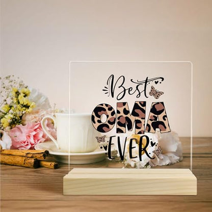 Oma Gifts, Mother's Day Grandma Gift Acrylic Plaque, Grandmother Birthday Gifts from Grandkids Granddaughter Grandson, Best Oma Ever Leopard Acrylic Sign Desk Table Shelf Decor - color: 4-grandma