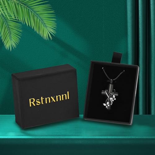 Butterfly Cross Cremation Jewelry Urn Necklaces Stainless Steel Cross Urn Necklaces for Ashes Memorial Keepsake Pendant for Women Gifts With Funnel Kit & Bag - color: Black+White