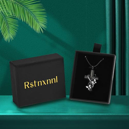 Butterfly Cross Cremation Jewelry Urn Necklaces Stainless Steel Cross Urn Necklaces for Ashes Memorial Keepsake Pendant for Women Gifts With Funnel Kit & Bag - color: Black+White