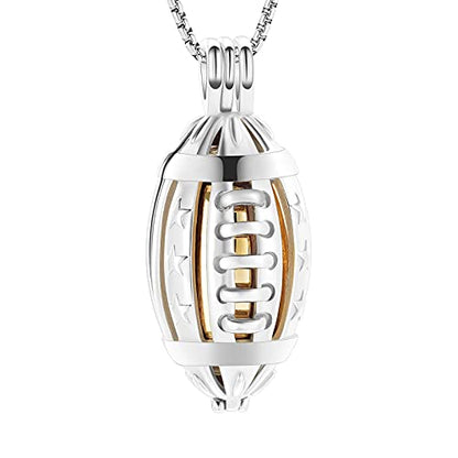 Oinsi American Football Cremation Locket Necklace For Ashes Of Loved Ones Stainless Steel Memorial Urn Jewelry Women Men Keepsake Fashion Necklace - color: Silver-Gold
