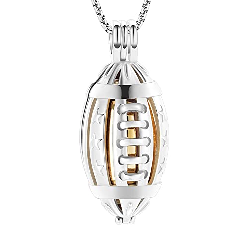 Oinsi American Football Cremation Locket Necklace For Ashes Of Loved Ones Stainless Steel Memorial Urn Jewelry Women Men Keepsake Fashion Necklace - color: Silver-Gold