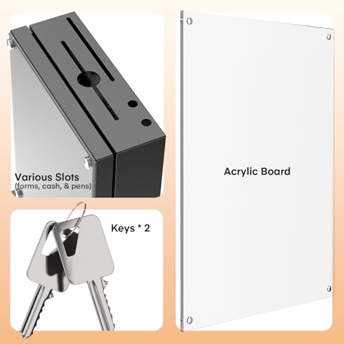 Suggestion Box with Slot and Lock-Wall Mount Option, Metal Ballot Box with Acrylic Panel for Voting (Grayish White) - color: Grayish White