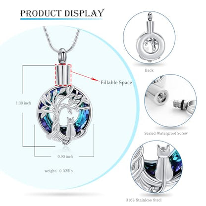 Hearbeingt Tree of Life Cremation Jewelry Paw Print Urn Necklace for Ashes - color: A-Silver