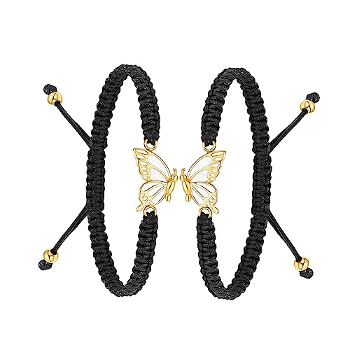 constantlife 2 Pack Butterfly Cremation Bracelet for Ashes Stainless Steel Urn Pendants Keepsake Braided Rope Adjustable Wristband Bangle Memorial Jewelry for Women Girls - color: Golden