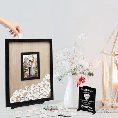 Wedding Guest Book Alternative, Guest Book Wedding Reception, Wedding Guest Book with Wooden Hearts Guest Book Signs for Wedding Anniversary Birthday Party Baby Shower - color: Black