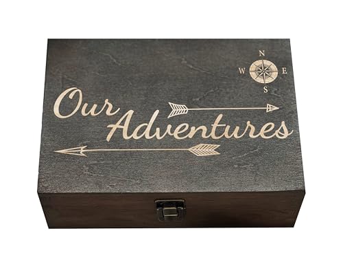 Dark Walnut Wooden Keepsake Box Our Adventures - 8.5x6x3in, Ideal for 5th Anniversary, Elegant Memory Box for Couples, Travel-Themed Storage - color: Design 7