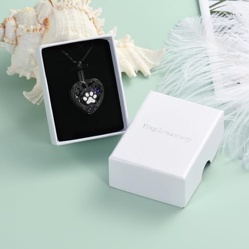 Yinplsmemory Pet Urn Necklace Pendant Jewelry for Dog Cat Memorial Crystal Heart Cremation Jewelry with Paw Print Ashes Keepsake Funeral Jewelry - color: Black-Purple