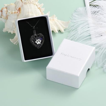 Yinplsmemory Pet Urn Necklace Pendant Jewelry for Dog Cat Memorial Crystal Heart Cremation Jewelry with Paw Print Ashes Keepsake Funeral Jewelry - color: Black-Purple
