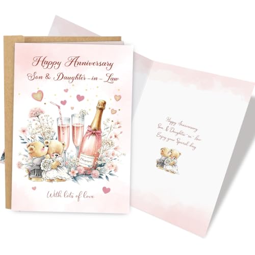 Happy Anniversary Card for Son and Daughter in Law, Cute Daughter and Son in Law Anniversary Card from Dad Mom - color: Son and Daughter in Law Anniversary
