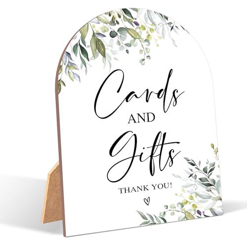 Greenery Cards and Gifts Sign, Wedding Ceremony Signs, 6 x 8 Inch Arch Wooden Tabletop Sign with Stand, Wedding Reception Decoration Supplies (PZ01) - color: Cards and Gifts