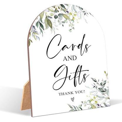Greenery Cards and Gifts Sign, Wedding Ceremony Signs, 6 x 8 Inch Arch Wooden Tabletop Sign with Stand, Wedding Reception Decoration Supplies (PZ01) - color: Cards and Gifts