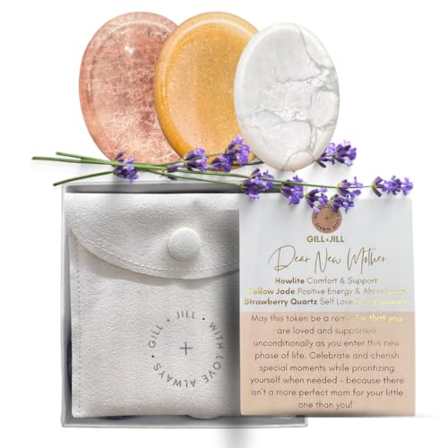 New Mom Gift Set – Mothers Day Gift – Mom to Be Gift, Comfort Stones for Expecting Mom, Pregnancy & Postpartum Support Gift with Howlite, Yellow Jade & Strawberry Quartz Worry Stones, First Time Mom - color: New Mother
