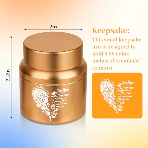 Small Urns for Human Ashes Cremational Keepsake, 2.2 Inches High, Gold | Solid aluminum, Mini Pocket Size, Comes with velvet bag - color: 1 Pack Gold