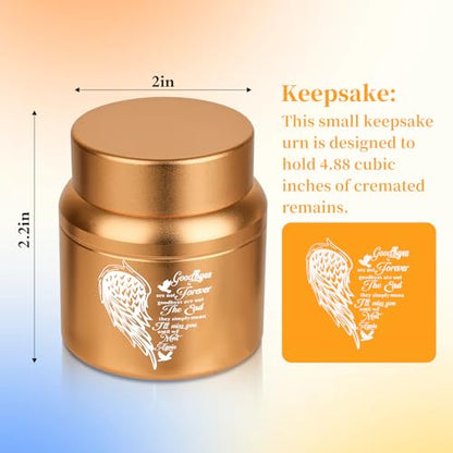 Small Urns for Human Ashes Cremational Keepsake, 2.2 Inches High, Gold | Solid aluminum, Mini Pocket Size, Comes with velvet bag - color: 1 Pack Gold