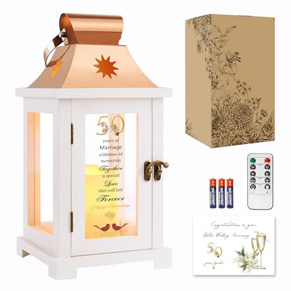 WOODEXPE 50th Anniversary Lantern, Best Golden Wedding Gifts for Couple, Parents, Wife, Husband