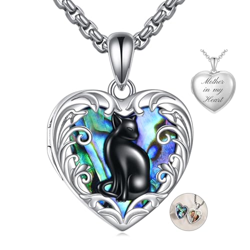Personalized Heart Locket Necklace 925 Sterling Silver That Holds Pictures Photo Keep Someone Near to You Custom Lockets Necklaces Letters Engraving for His Her - style: Black Cat locket+photo+text