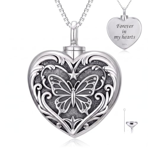 WINNICACA Cremation Jewelry for Ashes Locket Ashes Necklace Urn Necklace for Women Sterling Silver Cremation Necklace for Ashes Fine Keepsake Picture Necklace Memorial Jewelry - style: D04-Butterfly Urn Necklace