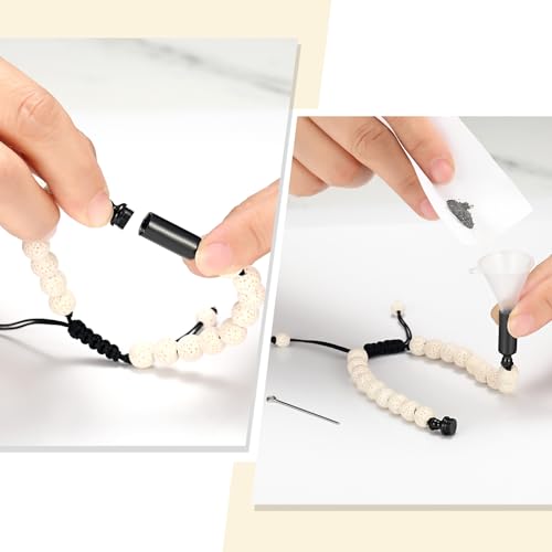 Oinsi Lava Rock Bracelet With Tube Memorial Urn Jewelry For Ashes Of Loved Ones Keepsake Cremation Bracelet Women Men Adjustable Length - color: White