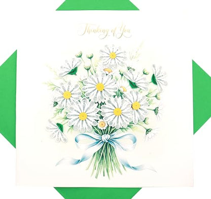 Daisies for You, Quilling Card 3D - Unique Dedicated Handmade, Design Greeting Card for Birthday, Valentine's Day, Mothers Day, Spring, Fathers Day, Graduation, Wedding, Anniversary, Thank You, Get Well, All Occasion | 6" x 6" - style: Daisies for You