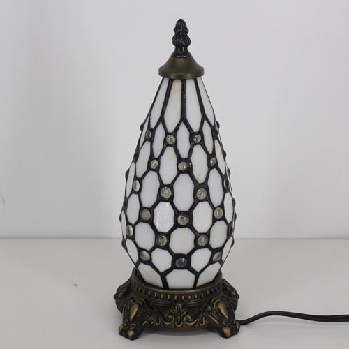 Small Tiffany Stained Glass Table Lamp 5.5X11 Inch (White Yellow) - color: White Yellow