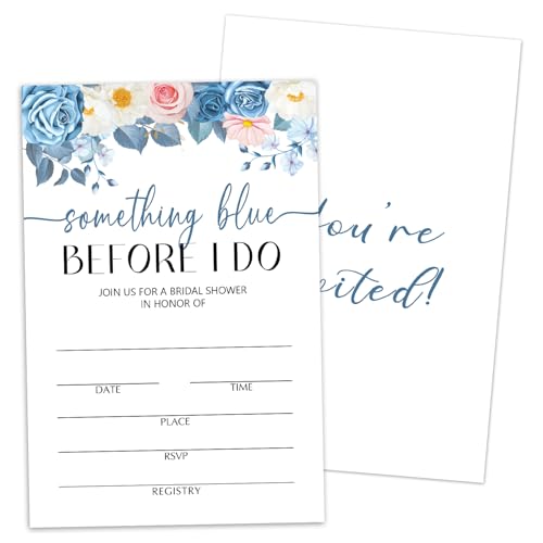 WwongxianB Bridal Shower Invitations with Envelopes, Something Blue Before I Do, 25 Floral Fill In Invites for New Couples Mr and Mrs, Wedding & Bridal Shower Party Favor Decorations -N17 - color: Blue Floral05