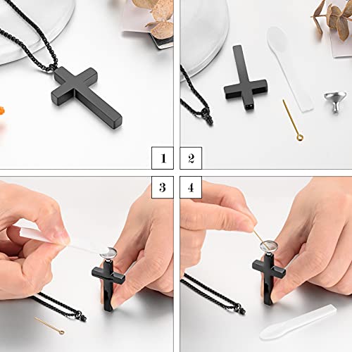 Dletay Cremation Necklace for Ashes Stainless Steel Cross Pendant Urn Necklace Memorial Keepsake Jewelry for Men Women - color: Black