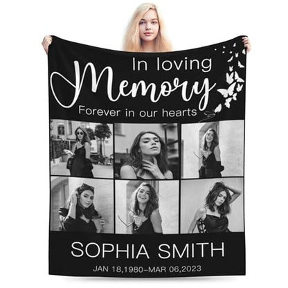 D-Story Personalized Memorial Throw Blanket with Photo, Custom Loss Blanket, Bereavement Gift - color: Design 21