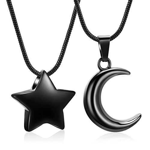 memorial jewelry Small Star Charm Cremation Urn Pendant Ashes Memorial Necklace for Woman Free Filling Kits Include - color: 2PC-Black
