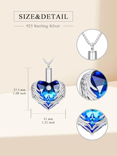 WINNICACA Silver Cremation Urn Necklaces for Ashes of Loved Ones - style: Angel Wings Crystal Necklace