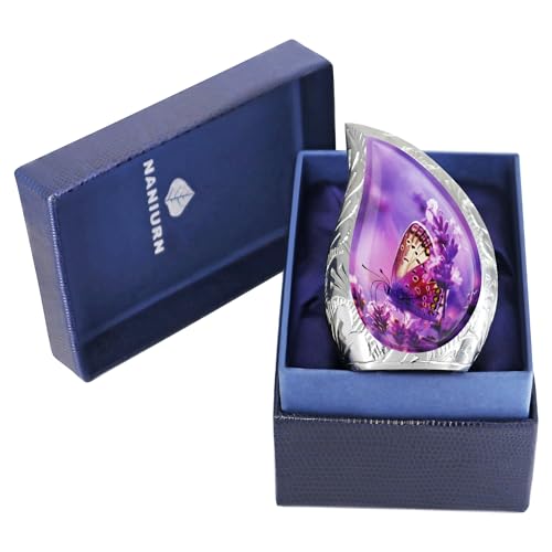 NANIURN Small Urns for Human Ashes, Purple Butterfly Teardrop Keepsake Urn | Butterfly Urns for Women and Men, Ashes Urn, Mini Keepsake Urns for Human Ashes, Family Sharing, Cremated Remains, Loved Ones - color: Purple, size: Small / Keepsake