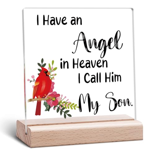 Sympathy Gifts for Loss of Son Memorial Clear Desk Decorative Sign Bereavement Keepsake Memorial Gifts for Loss of Son in Memory of Baby Acrylic Plaque Remembrance Acrylic Sign With Wooden Stand - color: Loss of Son Acrylic Sign