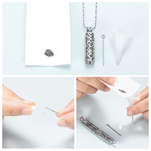 Imrsanl Cremation Jewelry Urn Necklace for Ashes Pendant with Hollow Glass Vial Cylinder Cremation Keepsake Memorial Lockets Ashes Holder for Women Men Pet - color: Silver