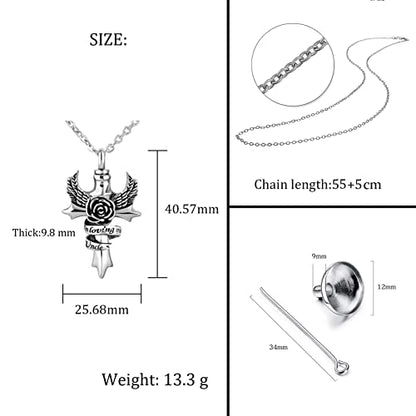 in Loving Memory Dad Grandma Mom Cross Cremation Urn Necklace for Ashes Angel Wings Memorial Keepsake Pendant Locket Jewelry - style: Mom