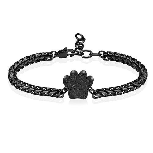 Paw Print Urn Bracelet for Ashes for Pet Cremation Jewelry for Ash Holder | cremation jewelry,stainless steel,holds pet & human ashes,memorial gift,engraved,memorial bracelet,link chain bracelet - color: Black