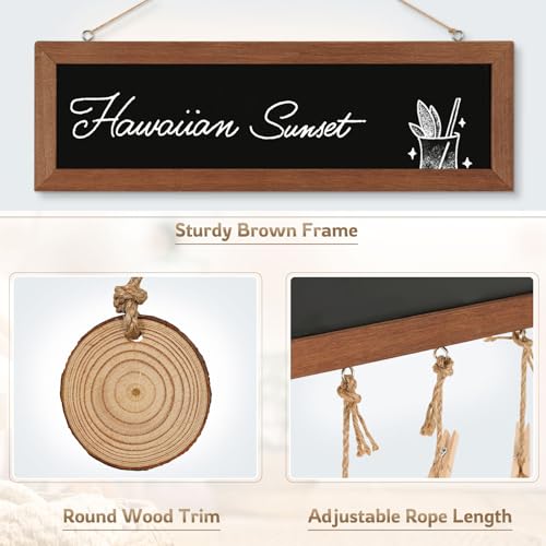 4 THOUGHT Picture Frame Collage Hanging Photo Display Board, 15.7" x 5" | Blackboard, Picture Board, Wooden Rustic Frame, Wall Decor, Includes 30 Clips